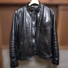 ブラックレザーシングルライダースジャケット L　（リューグーレザーズ）