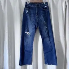 ユニクロ　テーパードデニムパンツ　ストレート　ダメージ　58.5センチ