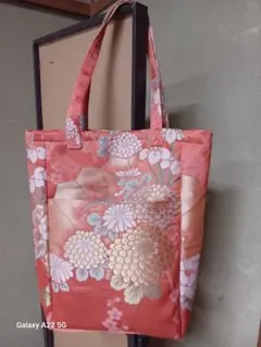 帯リメイク花柄トートバック