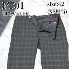 美品 PT01 トラベラー スラックス チェック 洗える 伸縮性 グレー 42のサムネイル