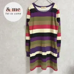 ENTREE 長袖ニットチュニック　ワンピース　総柄　ボーダー　マルチカラー