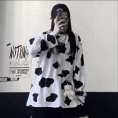 春服 秋服 牛柄 長袖 Tシャツ オーバーサイズ プリント 総柄 韓国