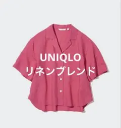 ユニクロ　リネンブレンドオープンカラーシャツ　ピンク 半袖シャツ 455752