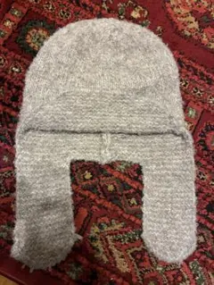 グレー 耳あて付き ニット帽 フリーサイズ