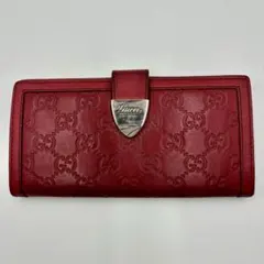 グッチ　GUCCI レザー シマ　GGパターン 赤 長財布
