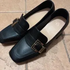 GRL gd1368 スクエアトゥフレアヒールレザーローファー