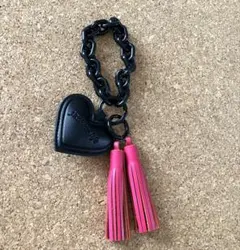値下げしました！ピンクレザータッセル ハートチャーム バッグチャーム
