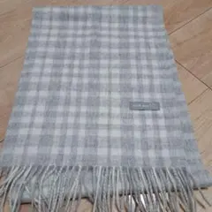 ウール100% チェック柄マフラー グレー系