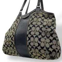 良品　A4可　コーチ　トートバッグ　パイソン　シグネチャー　レザー　黒
