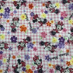 ミニーマウス　チェック　ピンク　生地　110cm✖️60cm