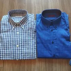 G.GIOTTOなどチェック柄のイタリー製メンズ長袖ボタンダウンシャツ2枚セット