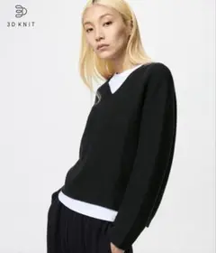 ユニクロ　UNIQLO 3DコットンリラックスVネックセーター　3XL ブラック