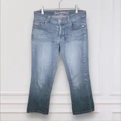 レディース デニムパンツ ジーンズ（L）刺繍入り クロップド丈　ラインストーン