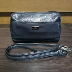 GUCCI グッチ シマ GG型押 ショルダーバッグ 黒 ナイロンレザー