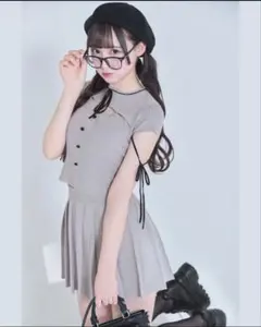 ミシェルマカロン バイカラーニットプリーツスカートセットアップ