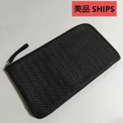 美品 SHIPS シップス L字ファスナー クラッチバッグ ヘリンボン柄
