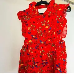 花柄 ワンピース 120 夏 フリル ボタニカル 韓国 子供服 ポケット 襟