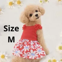 犬服 ワンピース 赤 花柄 フリル 春夏 小型犬用 かわいい おしゃれ M