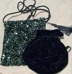 緑色と黒のスパンコールパーティーバッグ