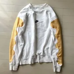 古着 リメイク スウェット ホワイト イエロー チェック柄 トップス