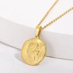 【匿名発送】サージカルステンレス　ゴールド　コインネックレス 18K 50cm