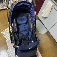 ネイビー ベビーカー 折りたたみ式 5点式ハーネス