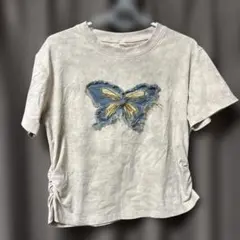 バタフライモチーフ 半袖 Tシャツ ベージュ