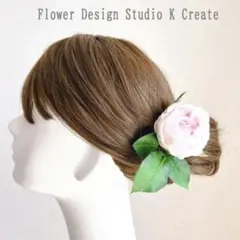 淡いピンクの薔薇と葉っぱの髪飾り　髪飾り　ピンク　バラ　薔薇　フラメンコ　バレエ