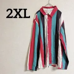 【2XL】マルチカラー ストライプ 長袖 シャツ