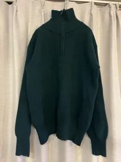 グリーン　ハーフジップ　ニット　ドライバーズニット