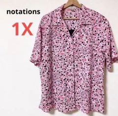 美品⭐️notations【1X】ドット柄 半袖シャツ ピンク系 柄シャツ