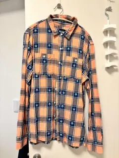 HUF オレンジピンク　ネイビー チェック柄 長袖シャツ