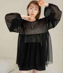 hinari 2WAYチュールシアーブラウス　ブラックのサムネイル