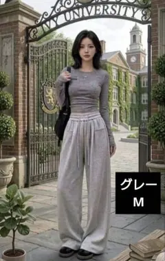 M ドロスト ワイドレッグパンツ ゆるダボ ストリート 韓国 カジュアル グレー