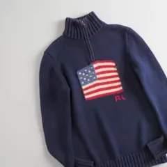 ラルフローレン　正規品　ニット　ハーフジップ　ネイビー　星条旗　美品