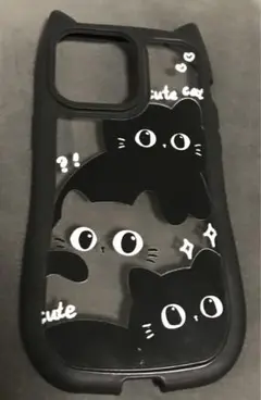 iPhone14promaxケース 猫耳 ねこイラスト ブラック