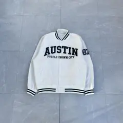 WEGO ワッペンスタジャン ホワイト系 M チーム usa古着 短丈 87