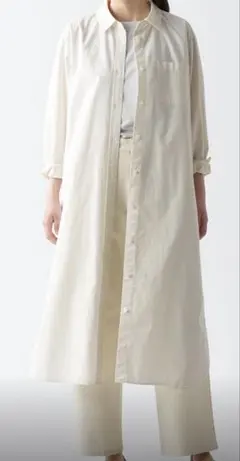 洗いざらしブロードレギュラーカラー長袖ワンピース オフ白 M