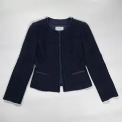 美品　アンタイトル　ノーカラー　ジャケット　ツイード　ラメ　サイズ1 紺