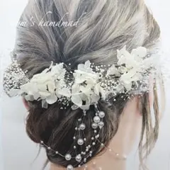 純白の花嫁　フラワーヘッドドレス　ウェディング　結婚式　白無垢　和装　洋装髪飾り
