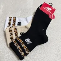 新品ニューバランス レディースクルー丈ソックス3足セット23-25cmレオパード