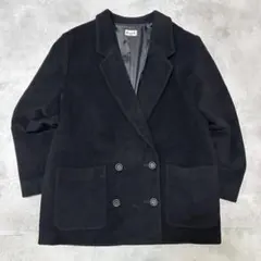 ウール100% ダブルジャケット ブラック L ゆったり 上品　テーラードのサムネイル