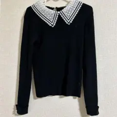 トッコクローゼット　2WAYラインレース襟付きリブニット長袖