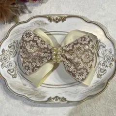 大きめ大人可愛い♡インド刺繍リボン グログランリボン　ワニクリップ