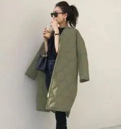 キルティングコート✺カーキ✺Free【未使用に近い】