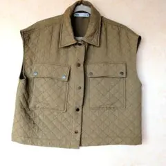 ZARA キルティング ベスト 　カーキ