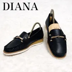 美品 ダイアナ ビットローファー 本革 黒 ゴールド金具 フラットシューズ