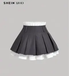 SHEIN 女性用夏コントラストカラーダブルレイヤーグレーミニスカート