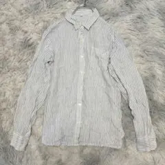 【無印良品 良品計画】長袖シャツ（S）長袖 麻100% ストライプ 胸ポケット