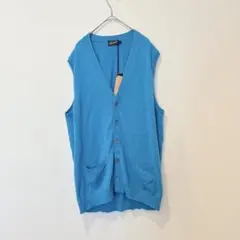 ドルモア カシミヤ ニットベスト 前ボタン ブルー 青 ノースリーブ　大きめ